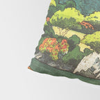 Resting at Dogo - Nature Ukiyo Landscape in Green, Orange, Red & Blue Pillow Sham Gallery Image 4