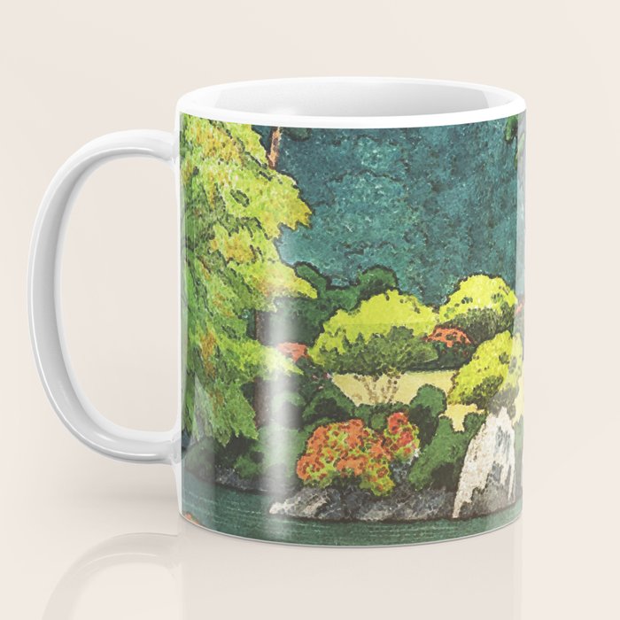 Resting at Dogo - Nature Ukiyo Landscape in Green, Orange, Red & Blue Coffee Mug Gallery Image 3