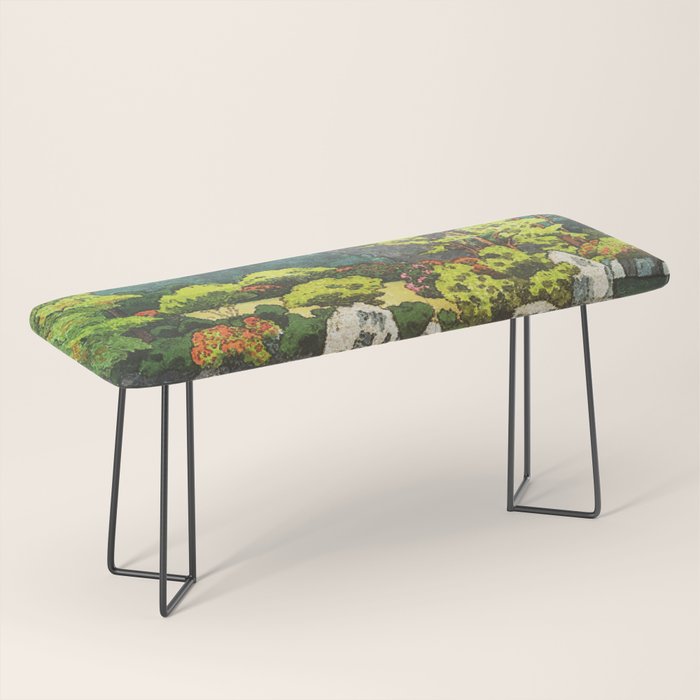 Resting at Dogo - Nature Ukiyo Landscape in Green, Orange, Red & Blue Bench Gallery Image 1
