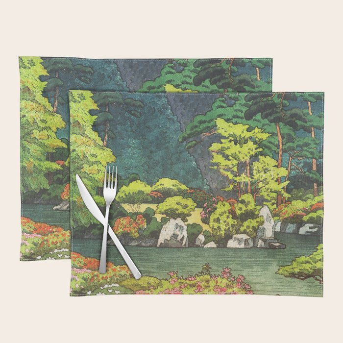 Resting at Dogo - Nature Ukiyo Landscape in Green, Orange, Red & Blue Placemat Gallery Image 1