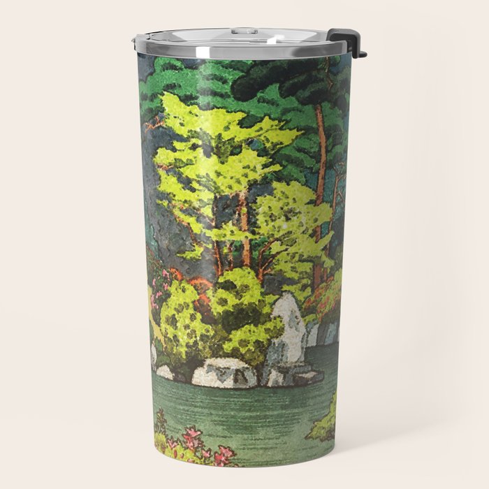 Resting at Dogo - Nature Ukiyo Landscape in Green, Orange, Red & Blue Travel Mug Gallery Image 2