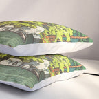 Resting at Dogo - Nature Ukiyo Landscape in Green, Orange, Red & Blue Pillow Sham Gallery Image 3