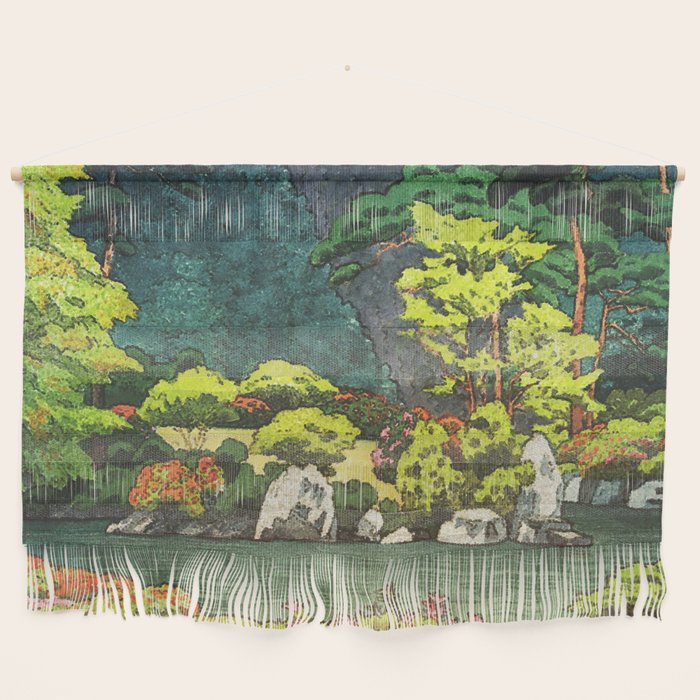 Resting at Dogo - Nature Ukiyo Landscape in Green, Orange, Red & Blue Wall Hanging Gallery Image 1