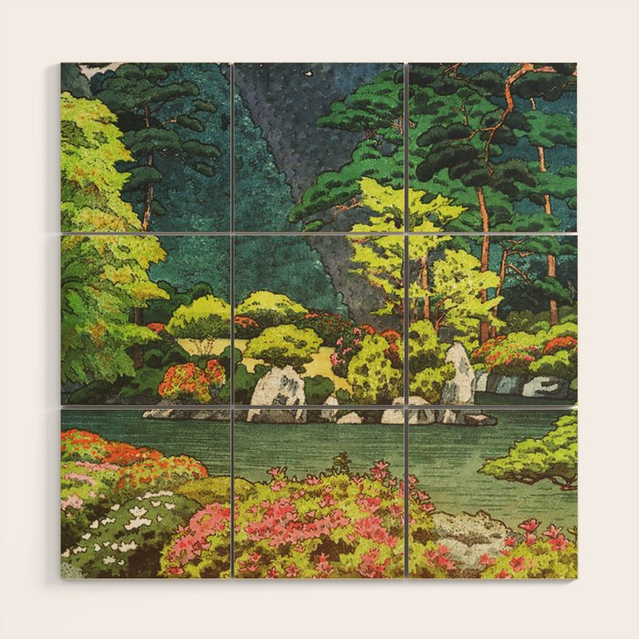 Resting at Dogo - Nature Ukiyo Landscape in Green, Orange, Red & Blue Wood Wall Art Gallery Image 1