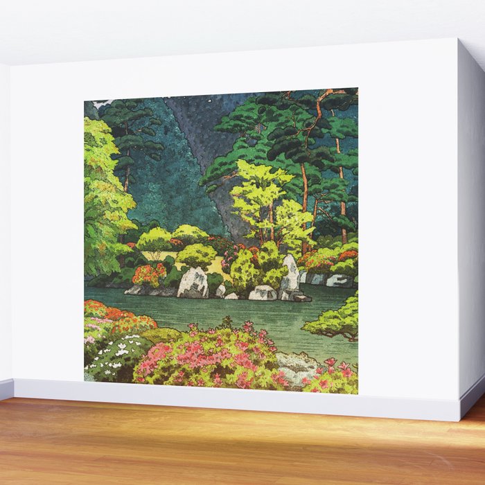 Resting at Dogo - Nature Ukiyo Landscape in Green, Orange, Red & Blue Wall Mural Gallery Image 2