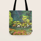 Resting at Dogo - Nature Ukiyo Landscape in Green, Orange, Red & Blue Tote Bag Gallery Image 1