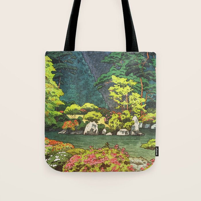 Resting at Dogo - Nature Ukiyo Landscape in Green, Orange, Red & Blue Tote Bag Gallery Image 1