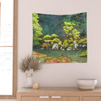 Resting at Dogo - Nature Ukiyo Landscape in Green, Orange, Red & Blue Wall Tapestry Gallery Image 2