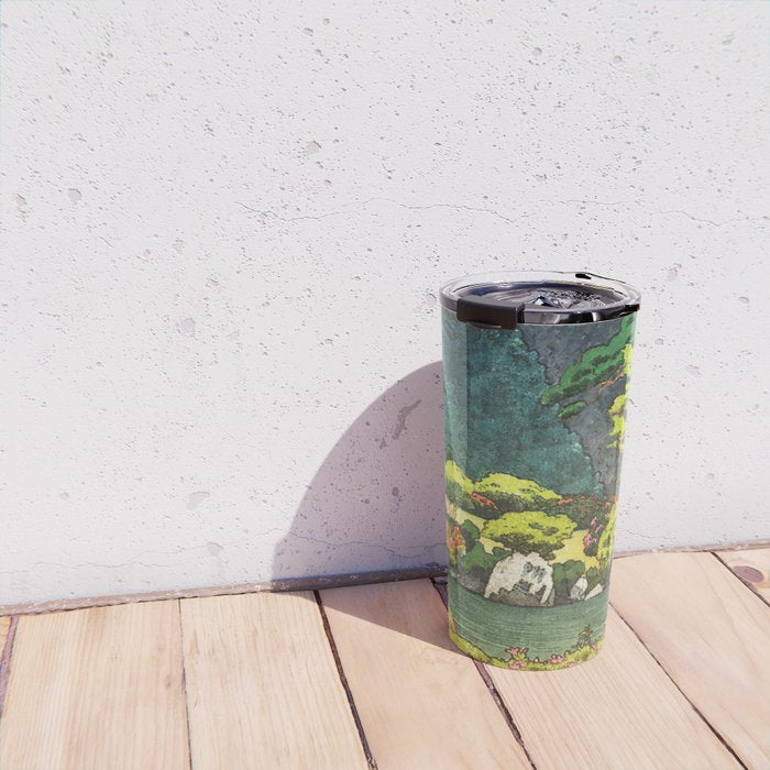 Resting at Dogo - Nature Ukiyo Landscape in Green, Orange, Red & Blue Travel Mug Gallery Image 4