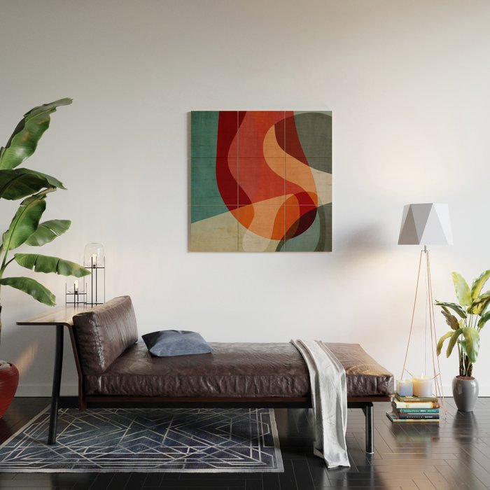 MCM Abstract Red Beige II Wood Wall Art Gallery Image 2