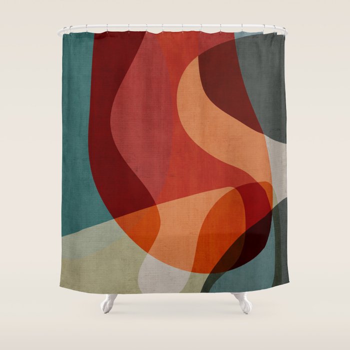 MCM Abstract Red Beige II Shower Curtain Gallery Image 1