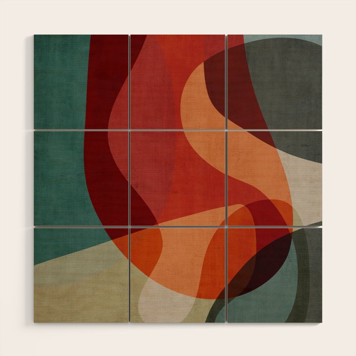 MCM Abstract Red Beige II Wood Wall Art Gallery Image 1