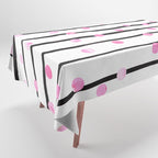 Blush pink black watercolor modern stripes polka dots Tablecloth Gallery Image 1