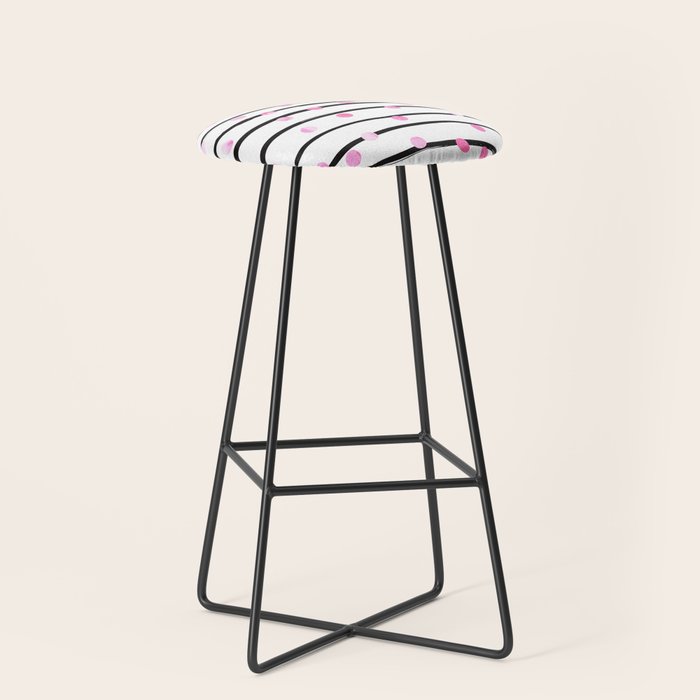 Blush pink black watercolor modern stripes polka dots Stool Gallery Image 1