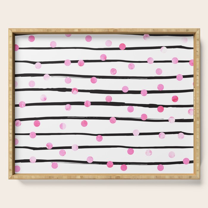 Blush pink black watercolor modern stripes polka dots Serving Tray Gallery Image 1