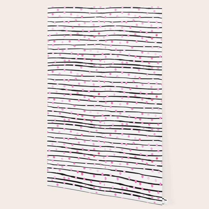 Blush pink black watercolor modern stripes polka dots Wallpaper Gallery Image 2