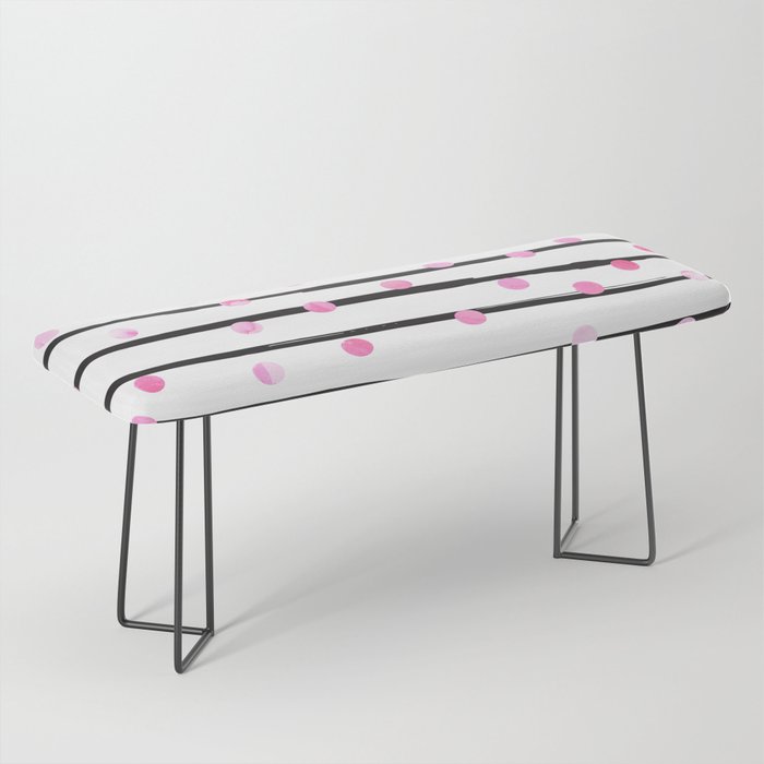 Blush pink black watercolor modern stripes polka dots Bench Gallery Image 1