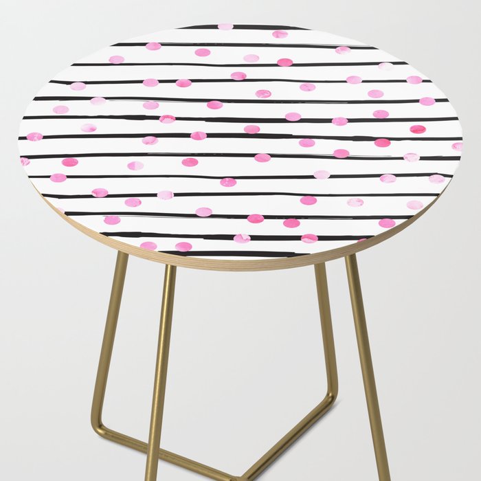 Blush pink black watercolor modern stripes polka dots Side Table Gallery Image 2