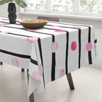 Blush pink black watercolor modern stripes polka dots Tablecloth Gallery Image 3