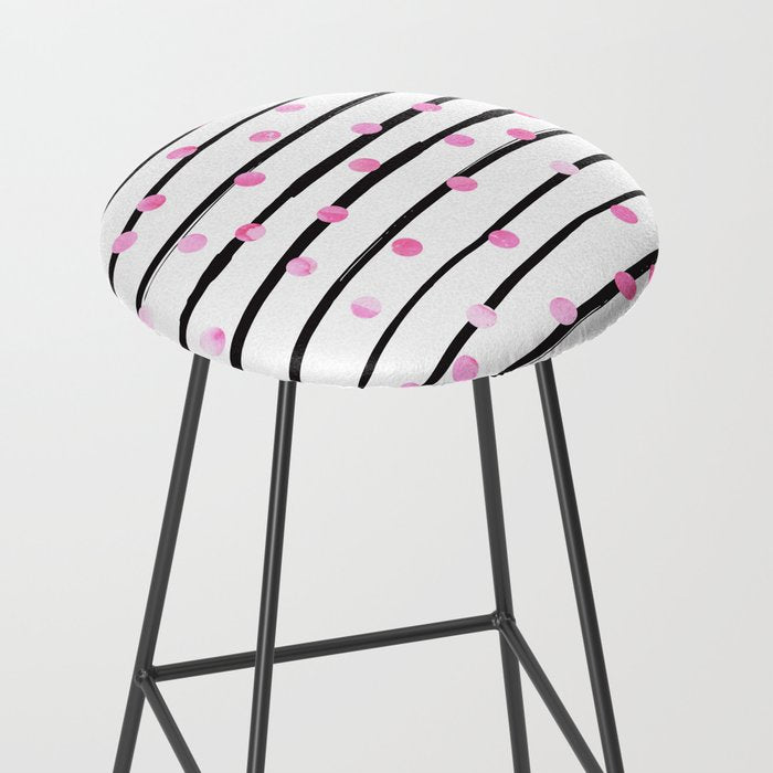 Blush pink black watercolor modern stripes polka dots Stool Gallery Image 2