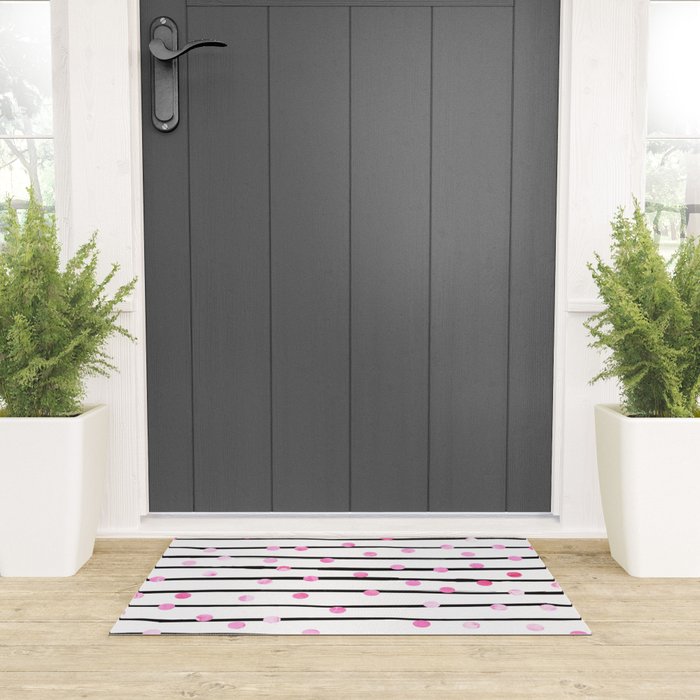 Blush pink black watercolor modern stripes polka dots Welcome Mat Gallery Image 3