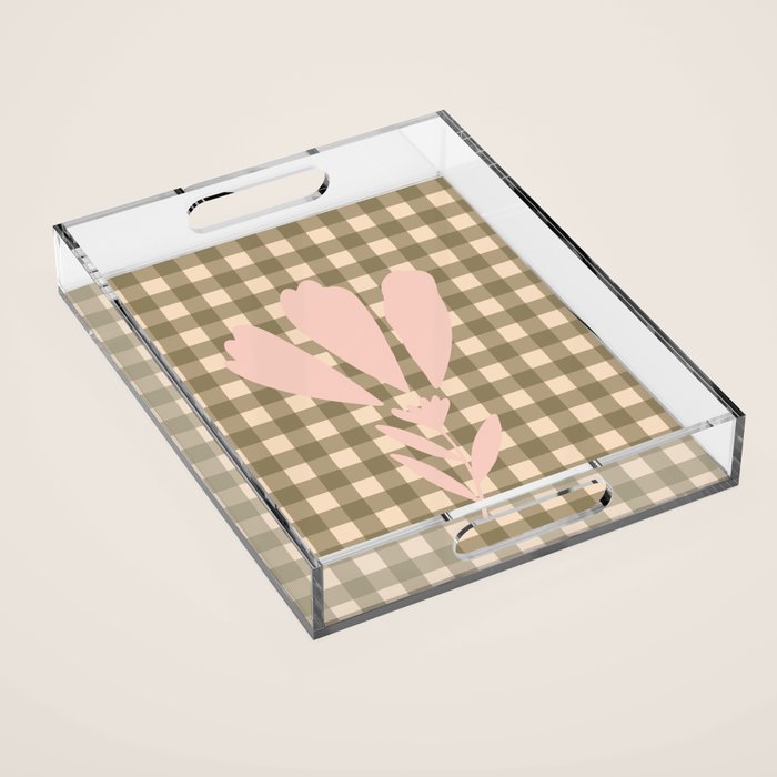 Gingham Plaid Olive Vintage Green Acrylic Tray Gallery Image 1