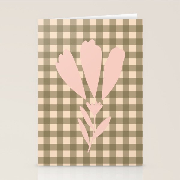 Gingham Plaid Olive Vintage Green Stationery Card Gallery Image 2