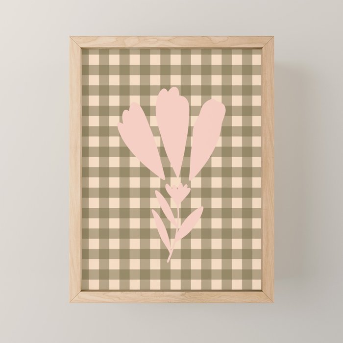 Gingham Plaid Olive Vintage Green Mini Art Print Gallery Image 1