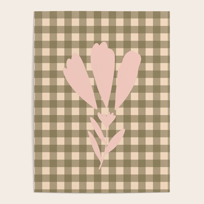 Gingham Plaid Olive Vintage Green Poster Gallery Image 1