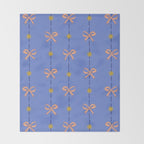 Cute Hair Bows & Stars in Sky Blue & Peach Throw Blanket Gallery Image 2