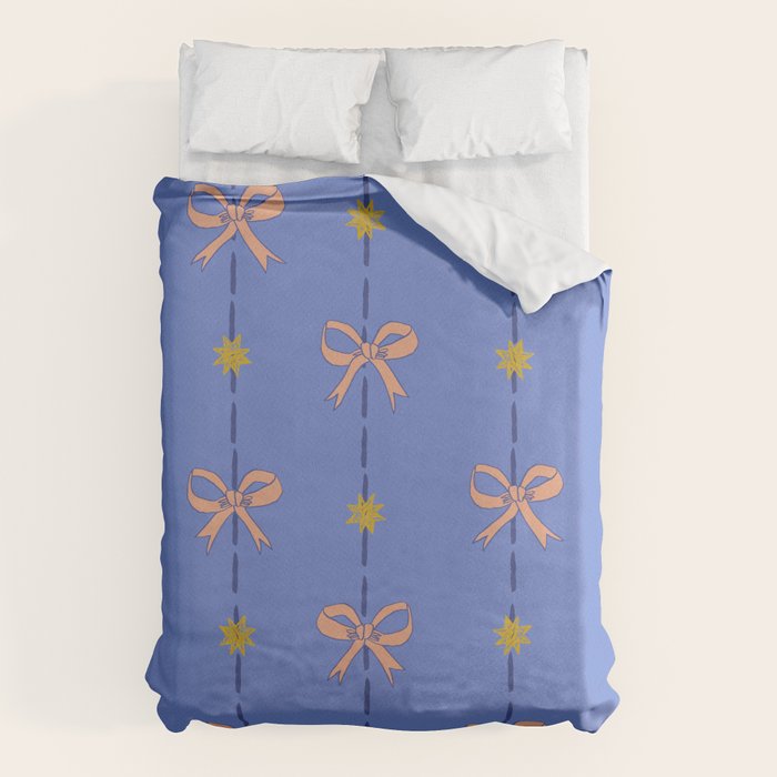 Cute Hair Bows & Stars in Sky Blue & Peach Duvet Cover Gallery Image 6