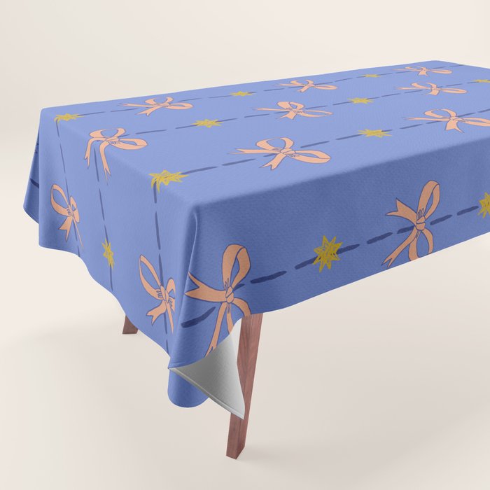 Cute Hair Bows & Stars in Sky Blue & Peach Tablecloth Gallery Image 1
