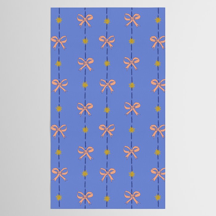 Cute Hair Bows & Stars in Sky Blue & Peach Tablecloth Gallery Image 2