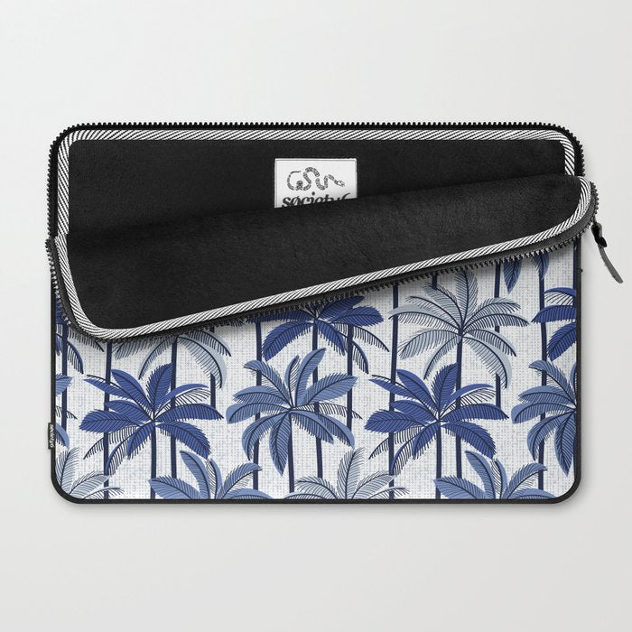 Retro Palm Springs vibes // white background highball indigo electric and pastel blue palm trees oxford navy blue lines Laptop Sleeve Gallery Image 2