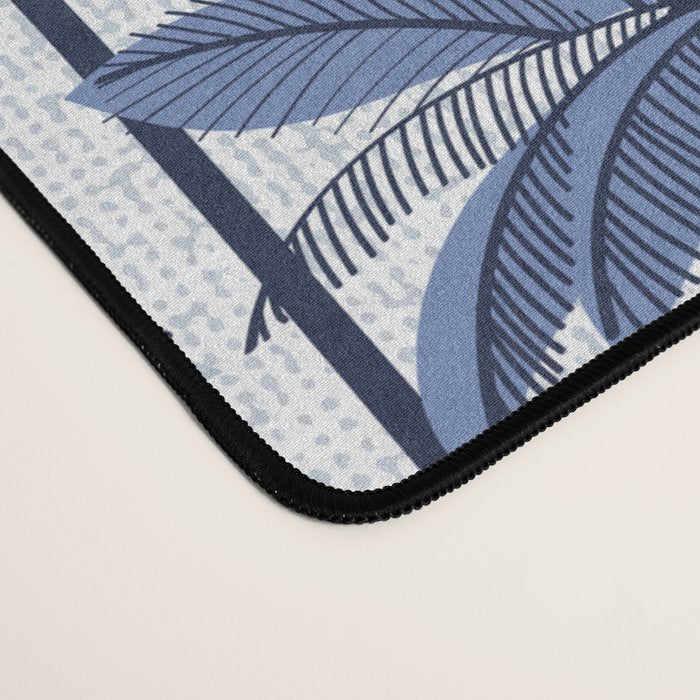 Retro Palm Springs vibes // white background highball indigo electric and pastel blue palm trees oxford navy blue lines Desk Mat Gallery Image 4