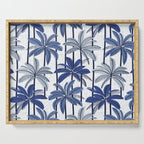 Retro Palm Springs vibes // white background highball indigo electric and pastel blue palm trees oxford navy blue lines Serving Tray Gallery Image 1