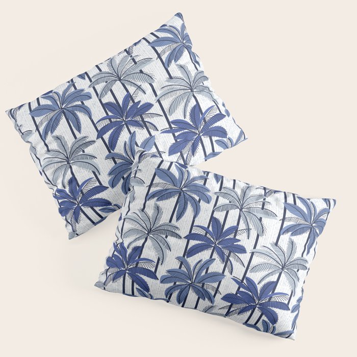 Retro Palm Springs vibes // white background highball indigo electric and pastel blue palm trees oxford navy blue lines Pillow Sham Gallery Image 3