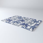 Retro Palm Springs vibes // white background highball indigo electric and pastel blue palm trees oxford navy blue lines Rug Gallery Image 3