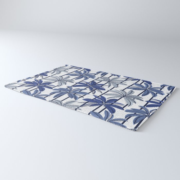 Retro Palm Springs vibes // white background highball indigo electric and pastel blue palm trees oxford navy blue lines Rug Gallery Image 3