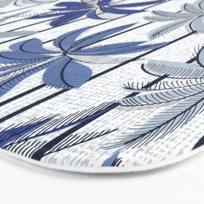 Retro Palm Springs vibes // white background highball indigo electric and pastel blue palm trees oxford navy blue lines Bath Mat Gallery Image 3
