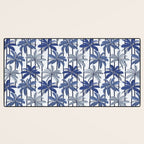 Retro Palm Springs vibes // white background highball indigo electric and pastel blue palm trees oxford navy blue lines Desk Mat Gallery Image 3