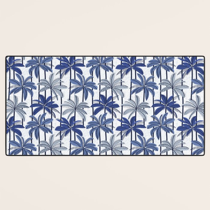 Retro Palm Springs vibes // white background highball indigo electric and pastel blue palm trees oxford navy blue lines Desk Mat Gallery Image 3