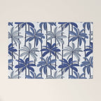 Retro Palm Springs vibes // white background highball indigo electric and pastel blue palm trees oxford navy blue lines Welcome Mat Gallery Image 1