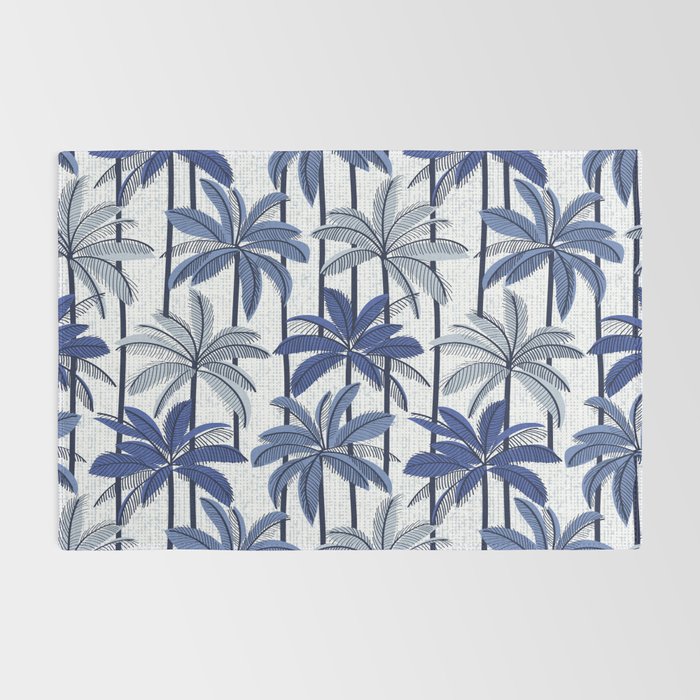 Retro Palm Springs vibes // white background highball indigo electric and pastel blue palm trees oxford navy blue lines Rug Gallery Image 2