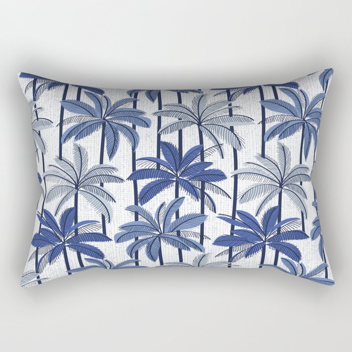 Retro Palm Springs vibes // white background highball indigo electric and pastel blue palm trees oxford navy blue lines Rectangular Pillow Gallery Image 2