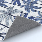 Retro Palm Springs vibes // white background highball indigo electric and pastel blue palm trees oxford navy blue lines Rug Gallery Image 4