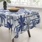 Retro Palm Springs vibes // white background highball indigo electric and pastel blue palm trees oxford navy blue lines Tablecloth Gallery Image 3