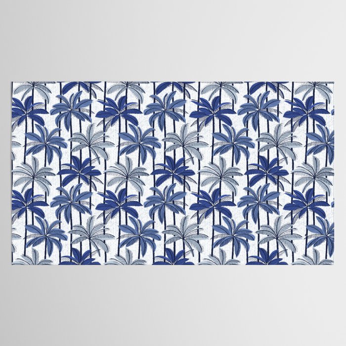 Retro Palm Springs vibes // white background highball indigo electric and pastel blue palm trees oxford navy blue lines Tablecloth Gallery Image 2