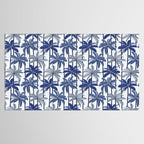Retro Palm Springs vibes // white background highball indigo electric and pastel blue palm trees oxford navy blue lines Tablecloth Gallery Image 2