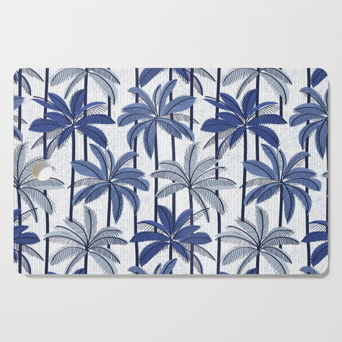 Retro Palm Springs vibes // white background highball indigo electric and pastel blue palm trees oxford navy blue lines Cutting Board Gallery Image 1